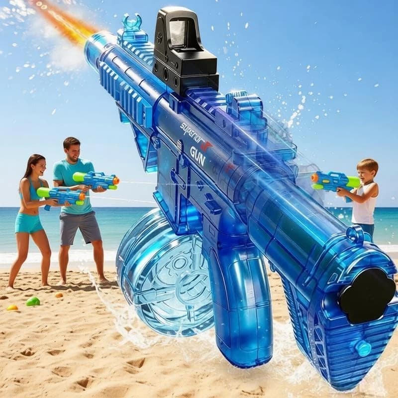 Automatische Wasserpistole für Kinder mit Rauchsimulation, elektrische Wasserblaster mit LED-Licht und Blinkfunktion, Sommerspielzeug für draußen