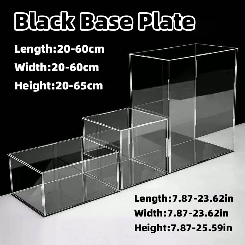 Schwarze Spiegelvitrine, werkzeuglos montierbar, aus klarem Acryl, Staubschutz, Aufbewahrung für dekorative Kunsthandwerke, L20-45 B20-60 H10-65cm
