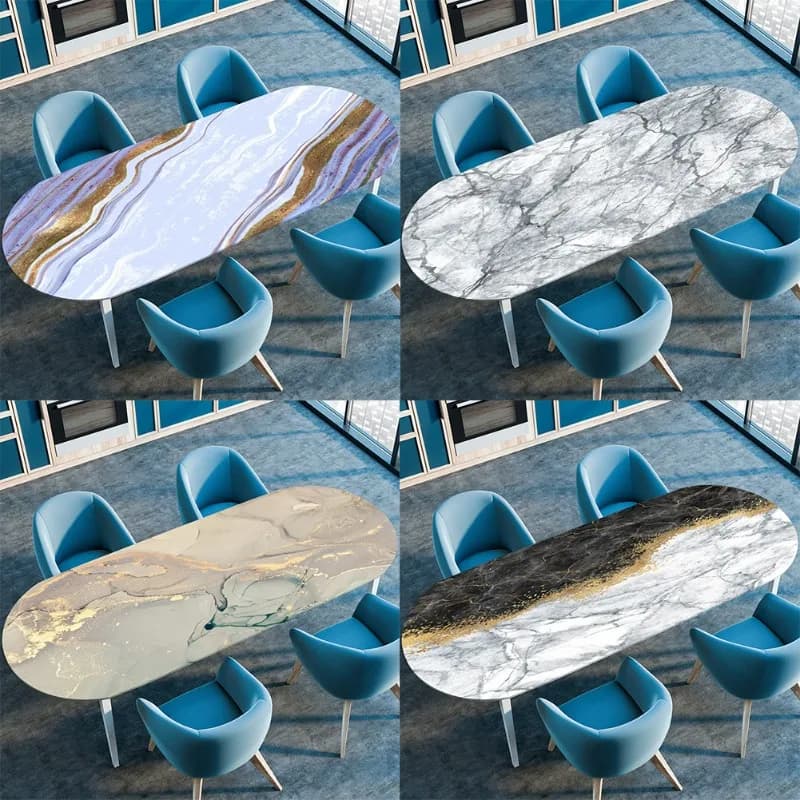 Ovale Tischdecke mit Marmorstruktur, bedruckt, Marmor-Tischdecke mit Gummiband und Kantenverschluss, ovale Tischdecke