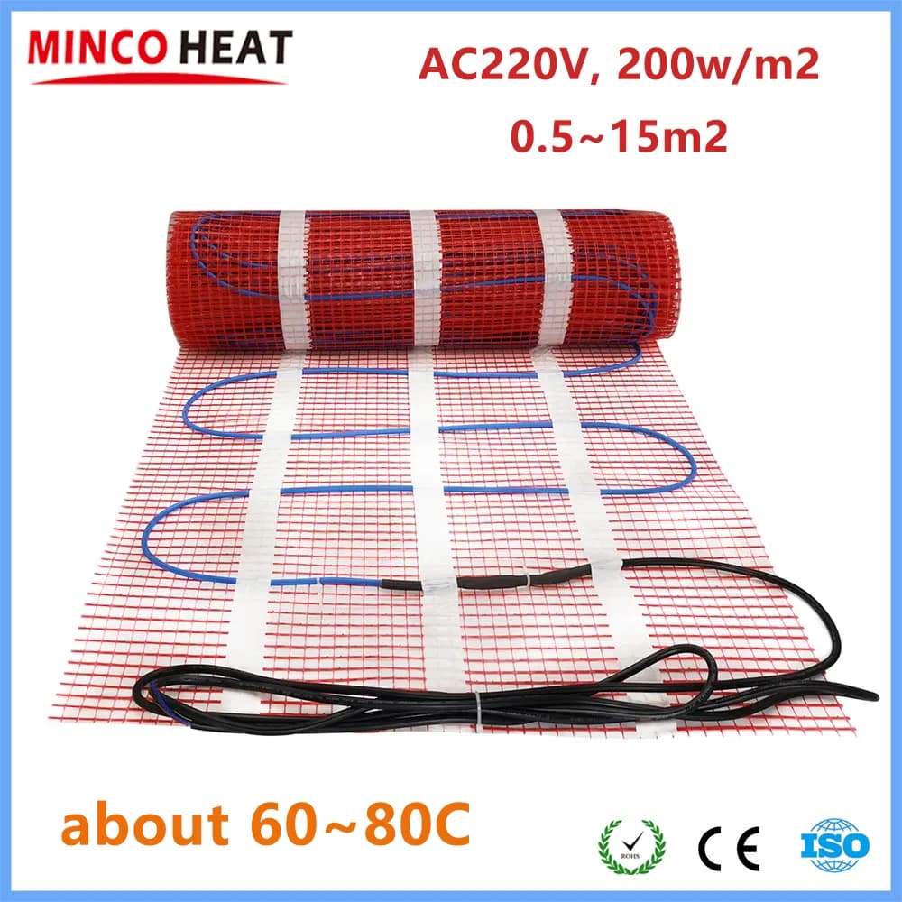 MINCO HEAT 200 W/m2 elektrische Warmmatte 0,5 ~ 15 m2 für Fußbodenheizungssysteme für Beton-/Holz-/Keramikfliesen