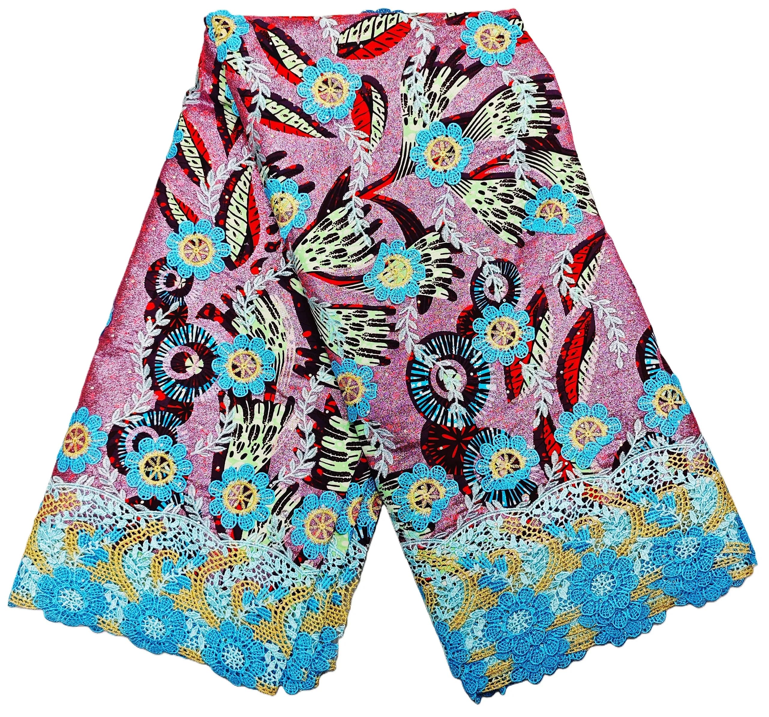 2025, hochwertiger Ghana-Ankara-3D-bestickter Wachsstoff mit Spitze, nigerianischer Guipure-Schnur, goldener Wachsstoff für Kleid H5-1215-2