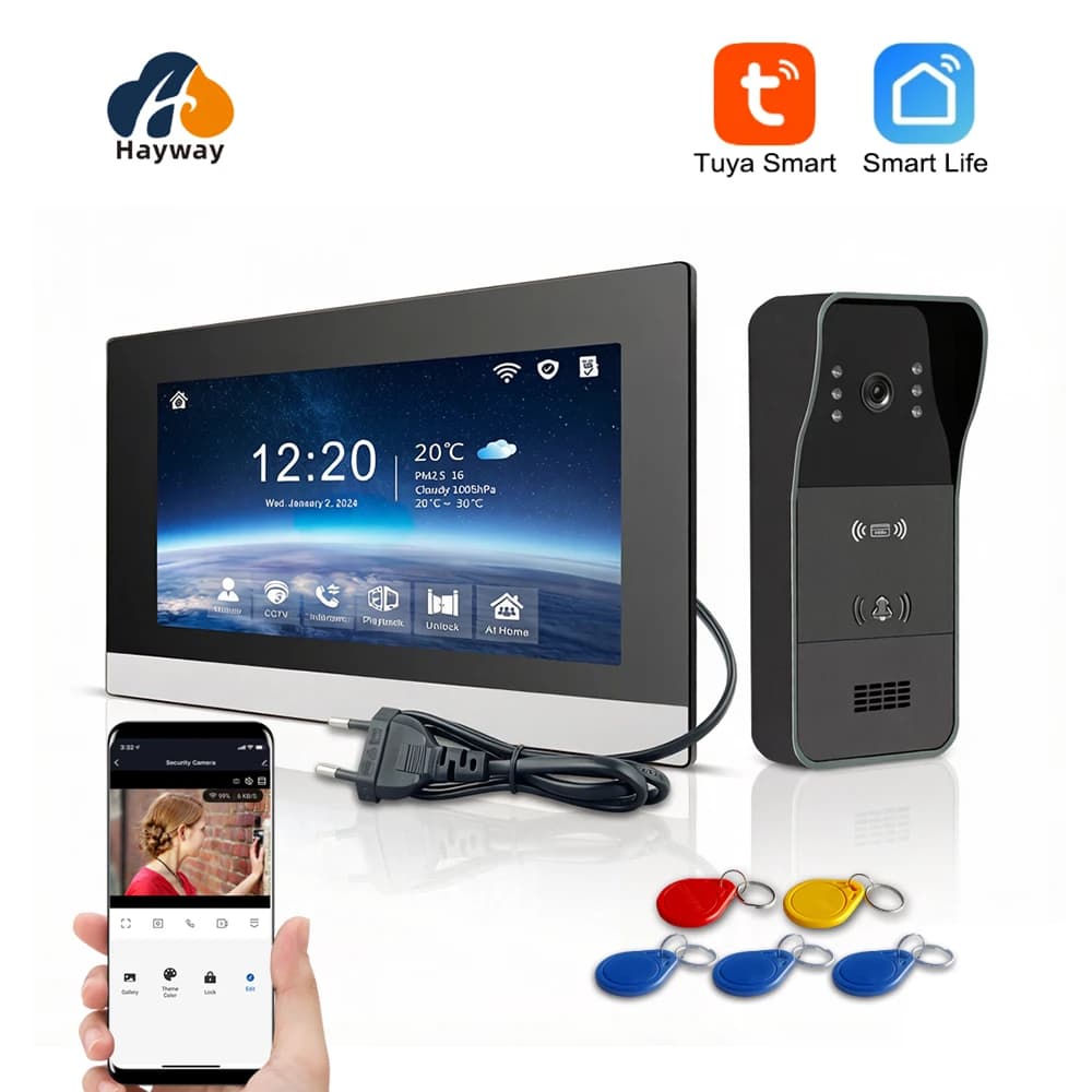 Video-Gegensprechanlage 1080P Tuya WiFi Video-Türklingel Drahtlose Video-Türsprechanlage mit RFID-Türöffner-Kamera