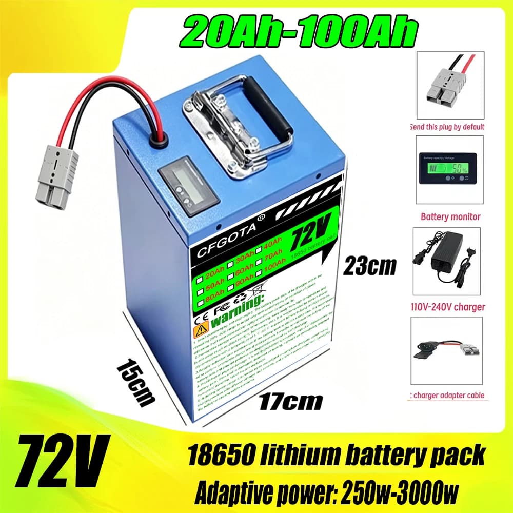 72V 100Ah Original-Lithium-Akku für leistungsstarkes Lithium-Akku-wasserdichtes Elektromotorrad mit BMS +3A-Ladegerät