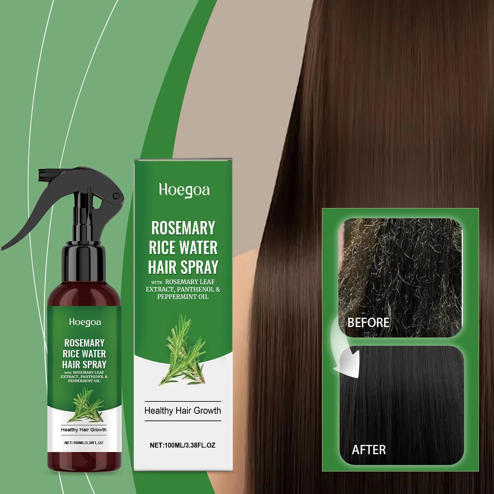 Rosmarin-Haarspray mit Reiswasser für trockenes, geschädigtes Haar, Pflegeöl für die Kopfhaut, feuchtigkeitsspendend, nährend, gegen Schuppen,
