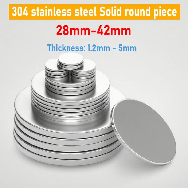 Scheibenplatte aus Edelstahl 304, Durchmesser 28–42 mm, kreisförmige, solide, flache Platte, runde Scheibenplatte, wasserdicht und rostfrei, Dicke