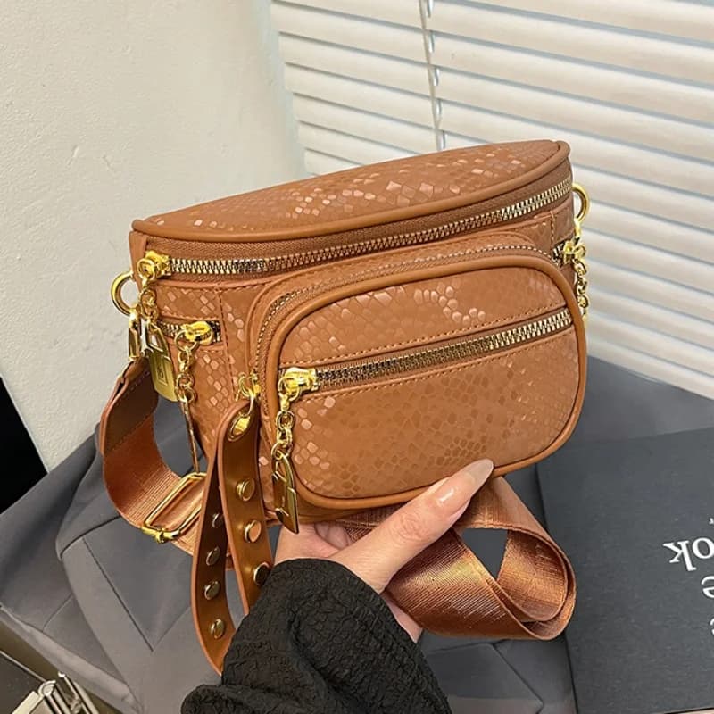 Modische Damen-Gürteltasche, Bauchtasche mit großem Fassungsvermögen, Handy-Umhängetasche für Frauen, Brusttasche mit Nieten,