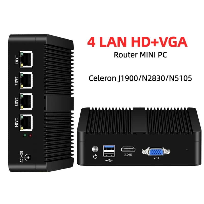 Lüfterloser Mini-PC 4 Ethernet Celeron J1900 N2830 Firewall Router Pfsense Windows OpenWrt Debian Industrie-PC Computer-Server
