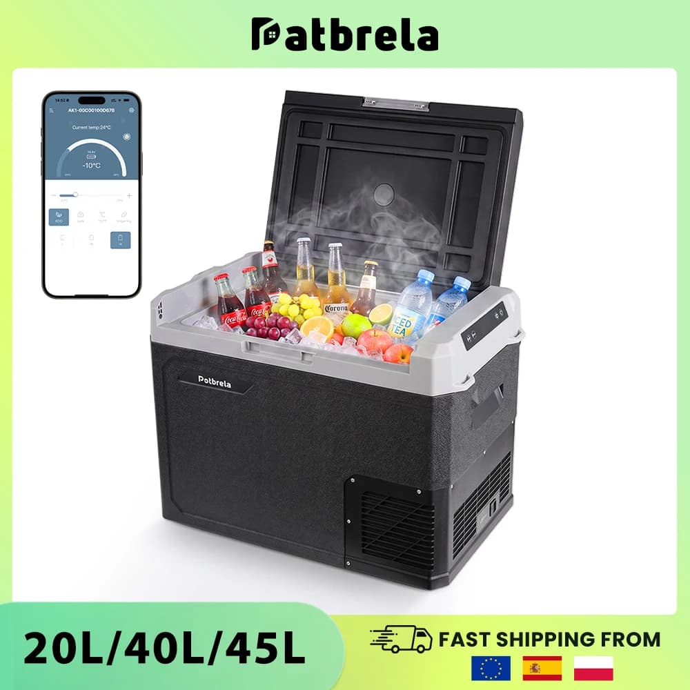 Patbrela 12V/24V Dual-Use-Auto-Minikühlschrank, tragbare Kühl- und Gefrierbox mit Kompressor für Autos und LKWs