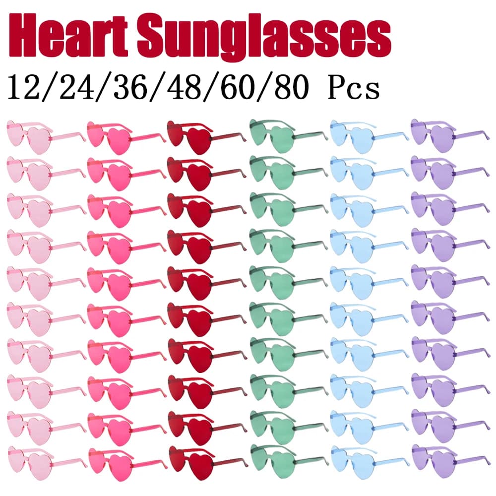 12–80 Stück Herz-Sonnenbrille, randlos, lustige Sonnenbrille, Junggesellenabschied, Gastgeschenke, Süßigkeiten, bunte Brille, Hochzeitsgeschenk,