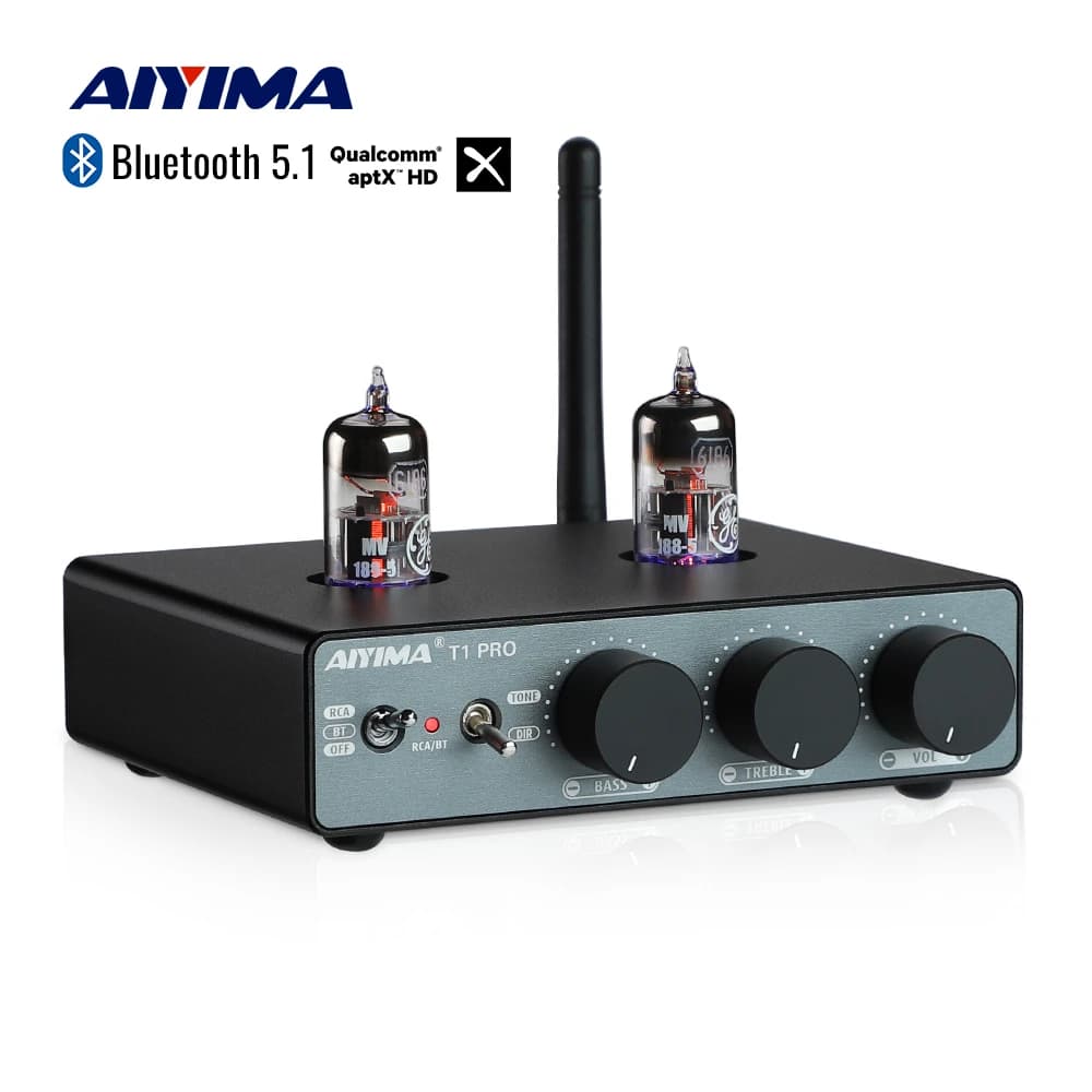 AIYIMA Audio T1 Pro Bluetooth Röhrenvorverstärker Hifi Stereo Amp Ventil Vakuum mit Höhen- und Bass-Tonregelung für Heimlautsprecher
