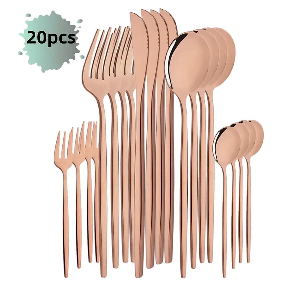 20 Teile/satz Rose Gold Besteck Set Edelstahl Geschirr Messer Kuchen Gabel Löffel Geschirr Set Küche Besteck Besteck