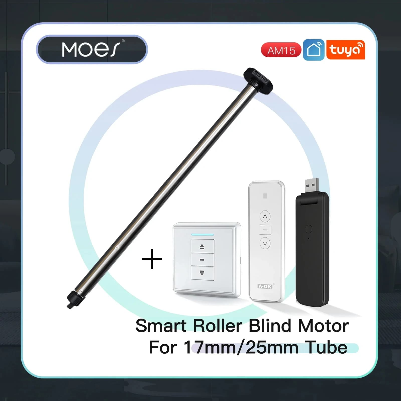 Neuer automatischer AM15-Rohr-Rollo-Motor für 17/25 mm Rohr, motorisierter elektrischer Blindschirm, RF433-Fernbedienung für 25-mm-Rohr