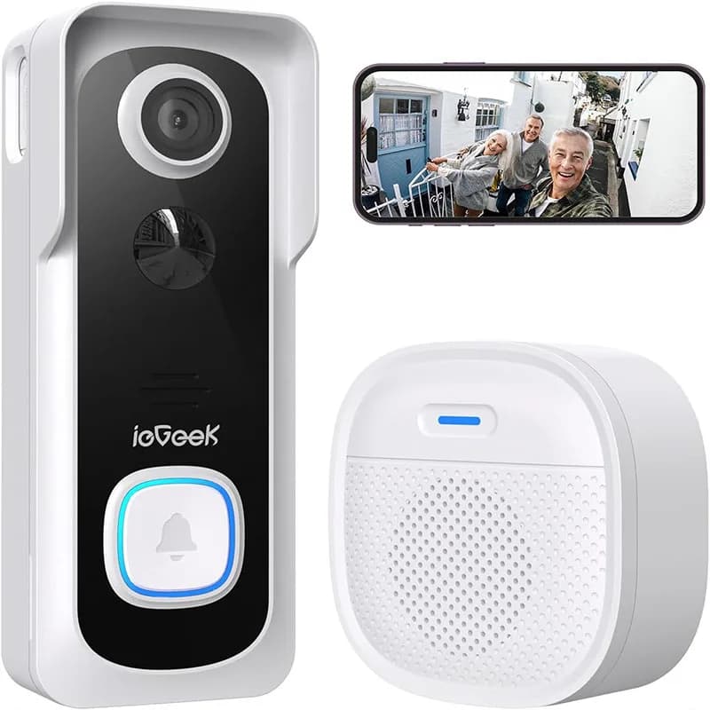 ieGeek Video-Türklingel kabellos mit Chime 2K HD Türklingelkamera, Smart Home Security Türklingel Sprachnachricht und Wechsler