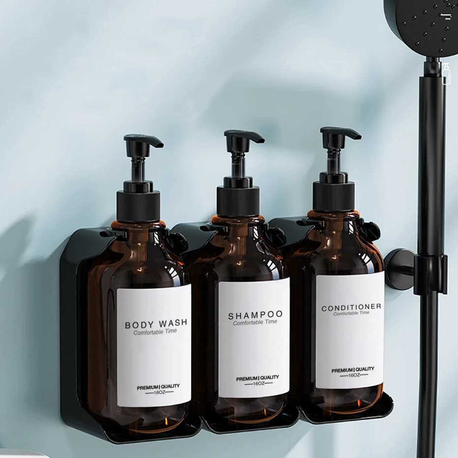 Seifenspender-Set zur Wandmontage, nachfüllbar, für Shampoo, Spülung, Körperwaschflaschenhalter für Duschwand