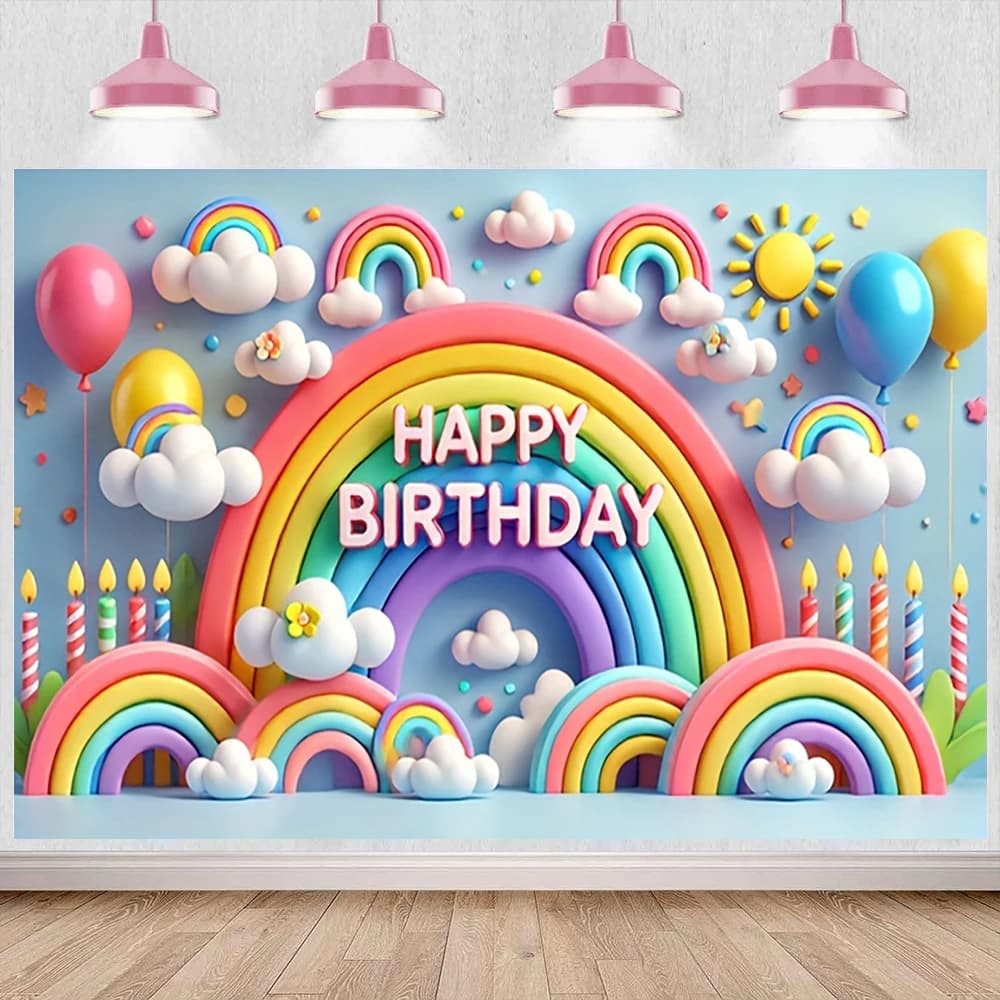 Alles Gute zum Geburtstag Dekorationen Hintergrund Luftballons Regenbogen Design Party Fotografie Hintergrund Baby Dusche Foto Studio Banner