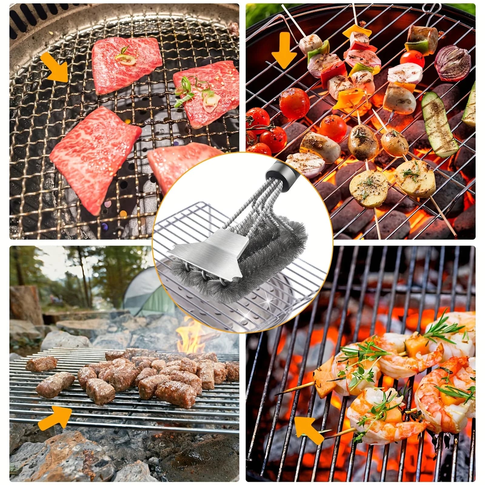 Edelstahl BBQ Grillbürste und Schaber Grillreinigungsbürste mit Griff 17" Grillreinigungsbürste