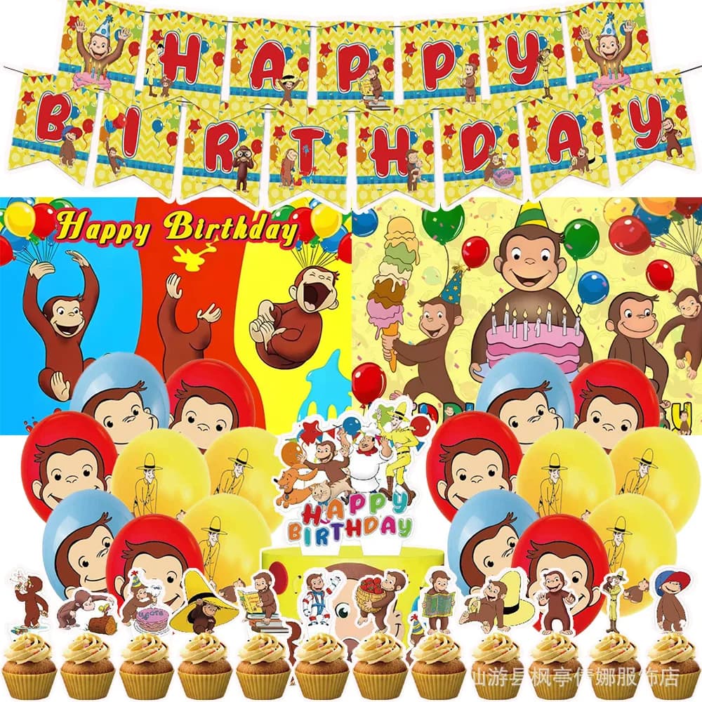 Cute-Curious George Geburtstagsparty-Zubehör, Kuchendekoration, Tiere, Affe, Ballon, Banner, Hintergrund, Cupcake-Topper, Kinder-Baby-Geschenk