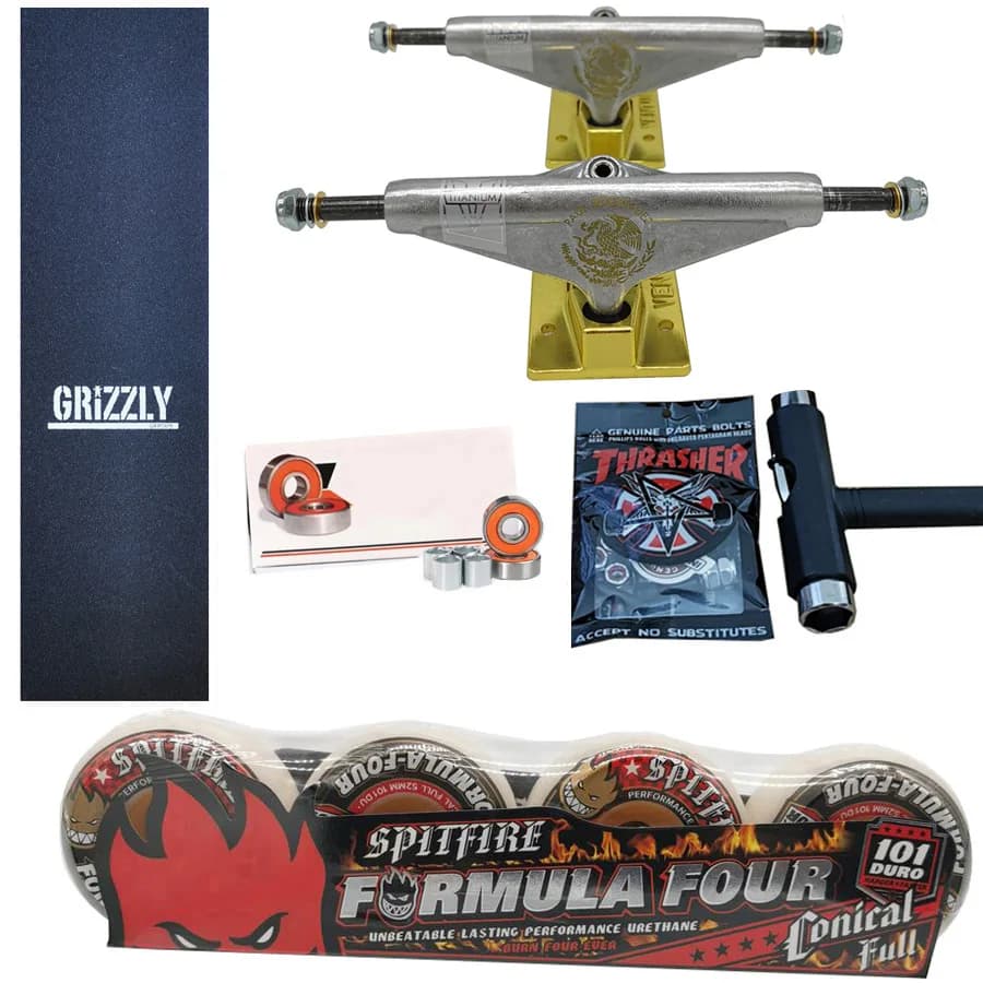 SF-Rad geschmiedet, 5,25 Zoll VENTURE Skateboard-Trucks, gute Qualität, professionelle Chromstahl-Kugellager, Griptape, Skateboards