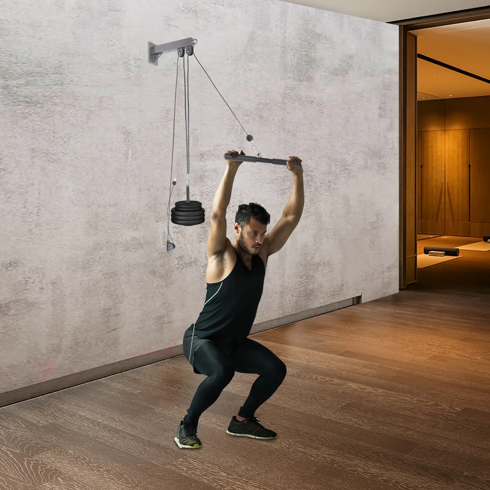 Fitness-Seilzugset Wandmontiert Verstellbares Heimtrainingsgerät für Ganzkörper-Krafttraining mit Leistungsstarkem Seilzugsystem