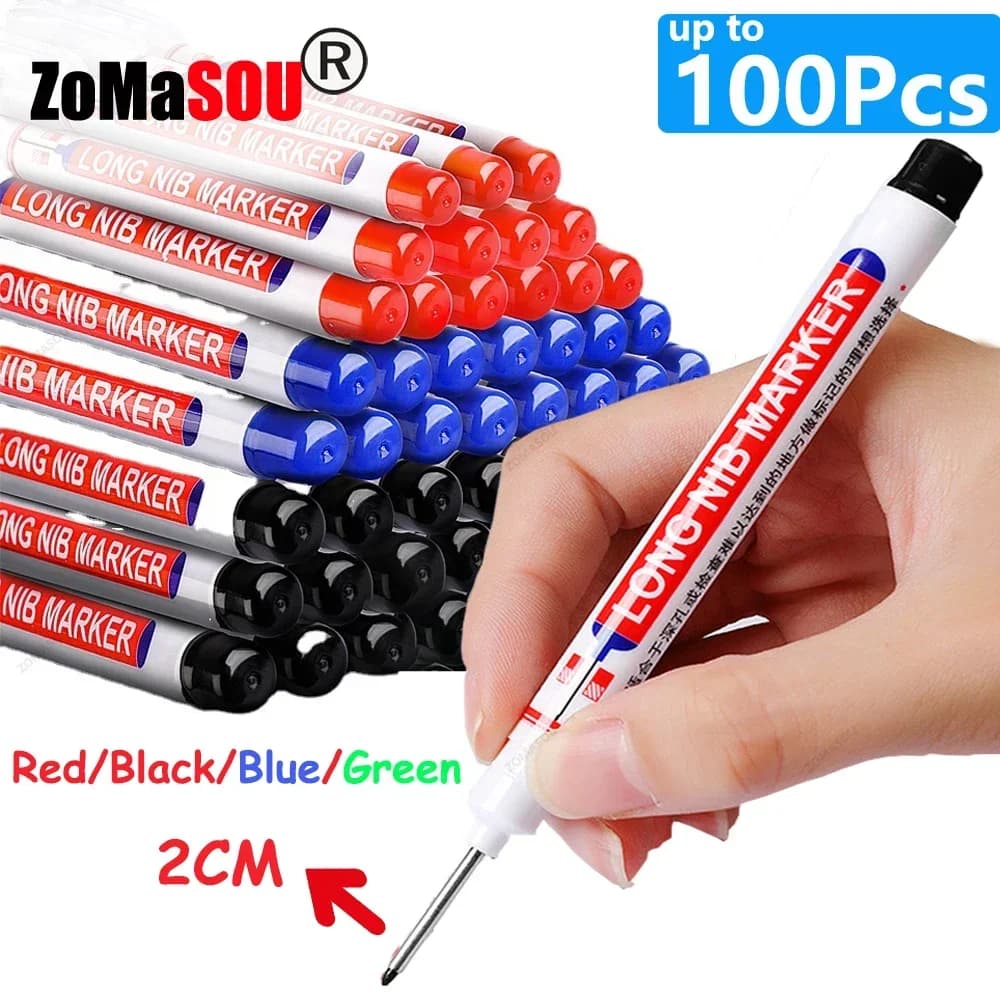 1–100 Stück 2 cm wasserdichte Marker mit langem Kopf, tiefes Loch, Markierungsstift für Metall, Schreiner, rot/schwarz/blau/grüne Tinte,