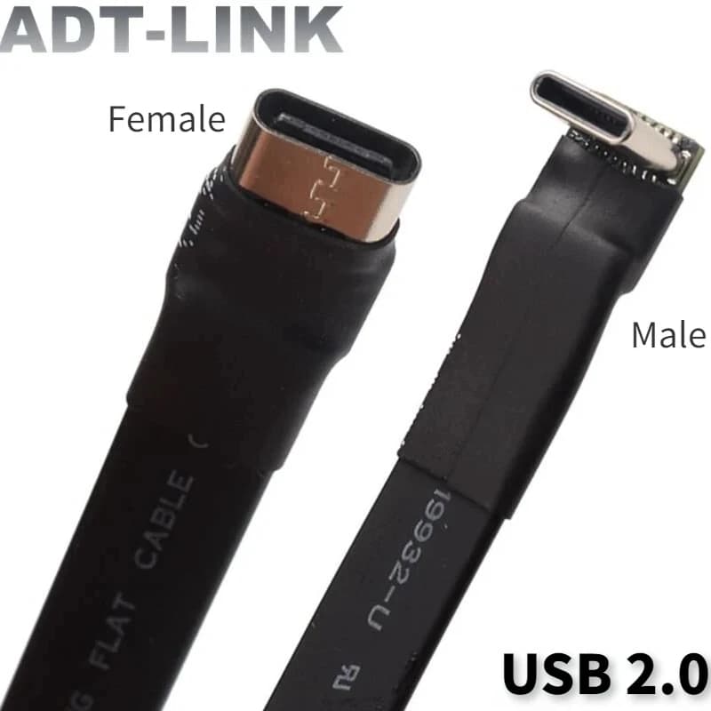 ADT 3A USB 2.0 Typ C Flachbandkabel 90 abgewinkelt USB 2.0 Typ-C C Ladedatenkabel Stecker auf Buchse USB Extender FPC für PC TV