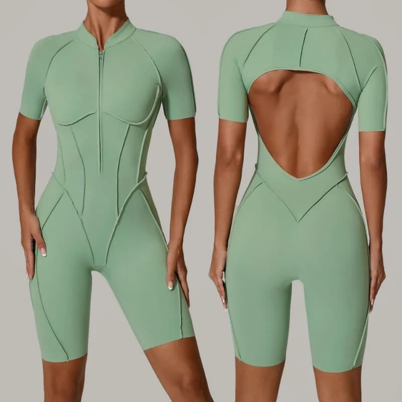 Damen-Trainingsanzug Sportbekleidung Outfit mit Reißverschluss Jumpsuit Yoga Fitness Overall Set Rückenfreier Bodysuit Anzug für Frauen