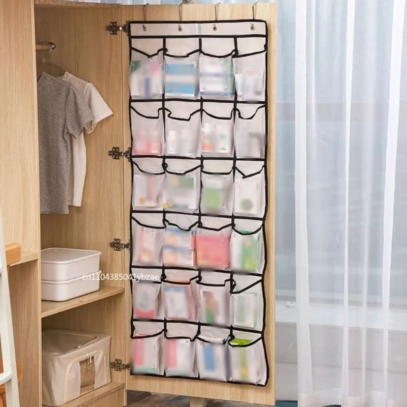 24 Netztaschen, Schuh-Aufbewahrungstasche, Wandmontage, hinter der Tür, Schrank, Schuh-Hängeregal, Organizer, platzsparend, Kleinigkeiten, Beutel,