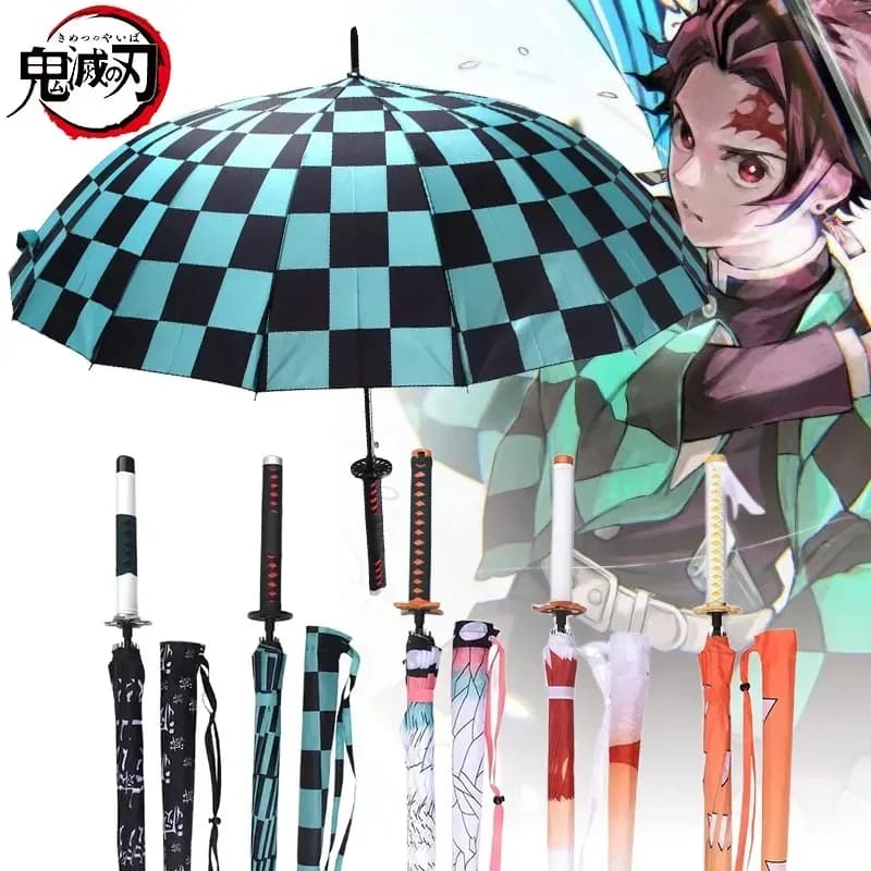 Demon Slayer Katana Regenschirm Regen Langer Griff UV-blockierender Sonnenschirm Kimetsu No Yaiba Tanjirou Wasserdichte Schwertschirme Geschenk