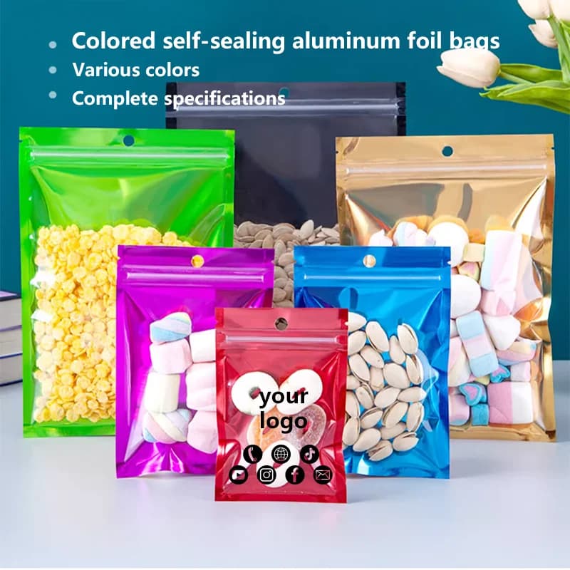 100 Stück bunte Aluminiumfolien-Druckverschlussbeutel, matte Beutel, geeignet für kleine Produkte, versiegelte Verpackungsbeutel mit individuellem