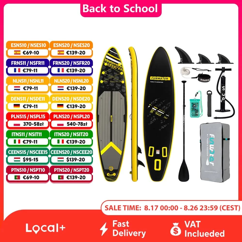 FunWater Stand Up Paddle Board Komplettes rutschfestes Wassersport-aufblasbares Sup-Paddle-Board Surfbrett mit Zubehör