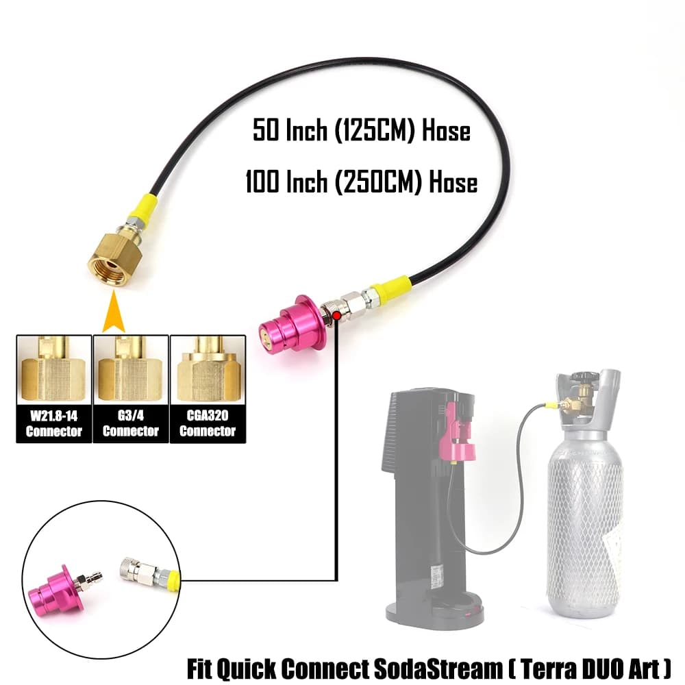 Quick Connect Soda Maker zum externen CO2-Zylinder-Adapterschlauch, passend für SodaStream Terra DUO Art mit W21.8-14 CGA320 G3/4-Anschluss