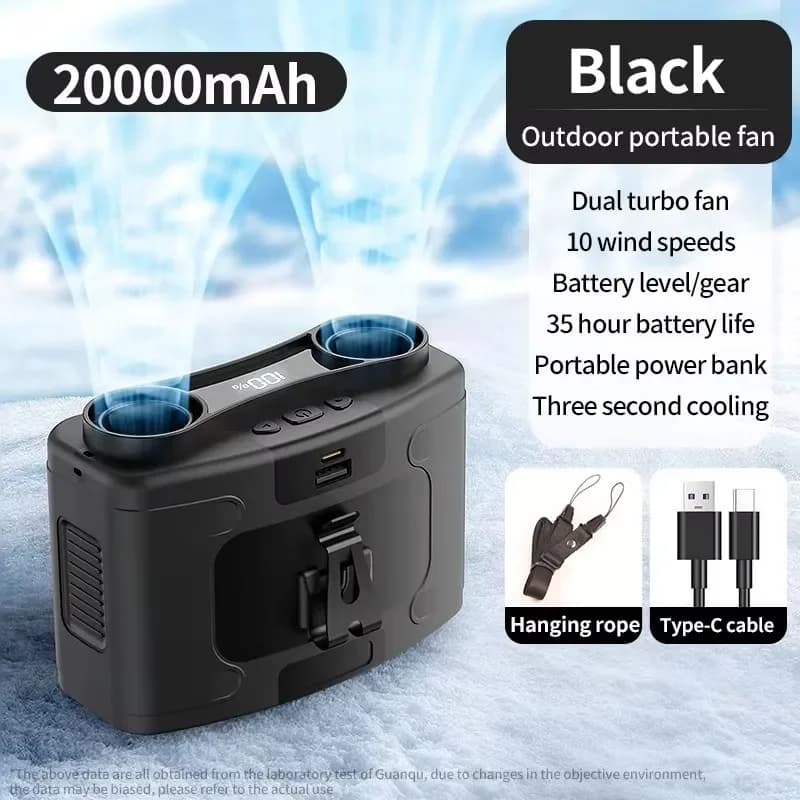 Socoolfan 20000mAh Outdoor Tragbarer Hüftventilator Hängender Nackenventilator 5 Geschwindigkeiten Starker Wind für Sport Kurier Outdoor-Arbeit
