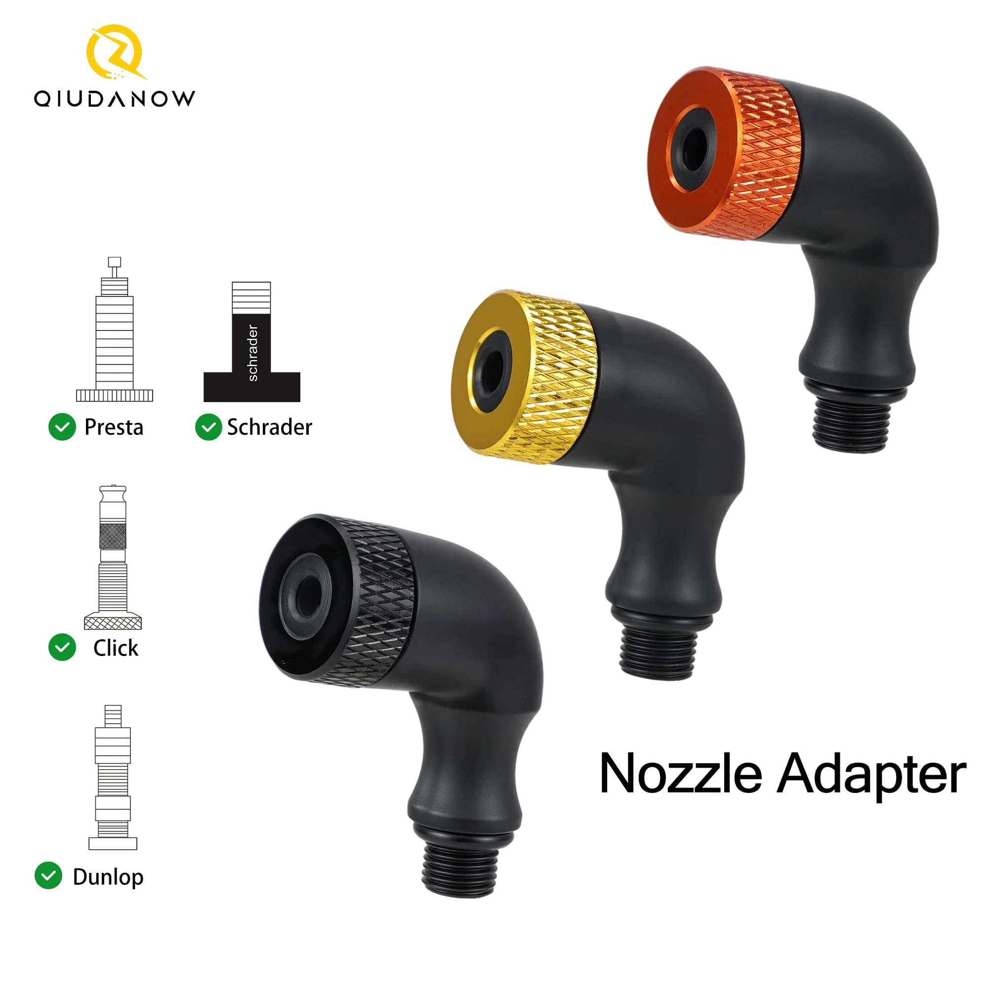 4-in-1 tragbarer Fahrrad-Luftdüsen-Adapter für aufblasbare Pumpen – Multifunktionales Fahrradzubehör, passend für Presta/Schrader/Clik-Ventile