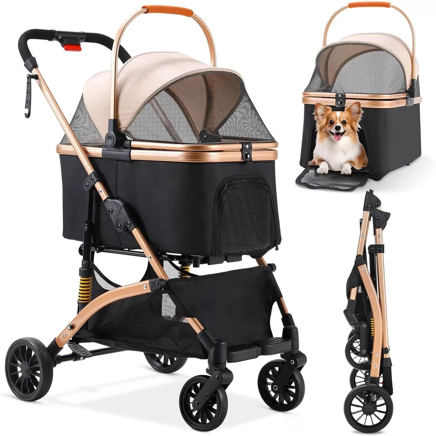 Hundebuggy 2-in-1-Kinderwagen Hundebox Transport faltbarer Katzenkinderwagen, 360 °   Verschleißfeste Gummiräder mit Aufbewahrungskorb