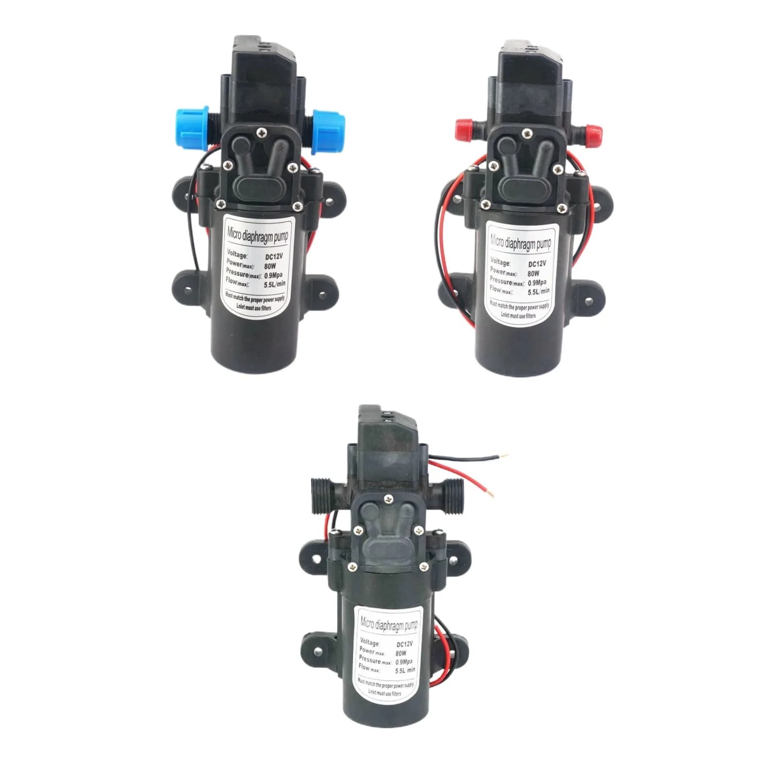 12V/24VDC 15W/30W/60W/80W Membranwasserpumpe Selbstansaugende Druckerhöhungspumpe Automatischer Schalter Durchfluss 2-5,5L/min