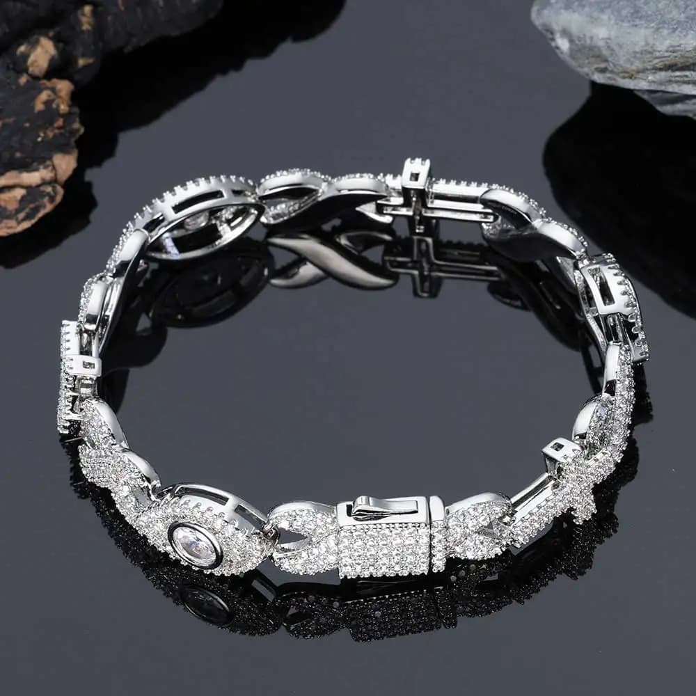 Edler Schmuck Teufel Auge Schmuck 8mm Hip Hop Rock unendliche Kreuz kubanische Glieder kette Armband vereist cz bling Frauen Armbänder