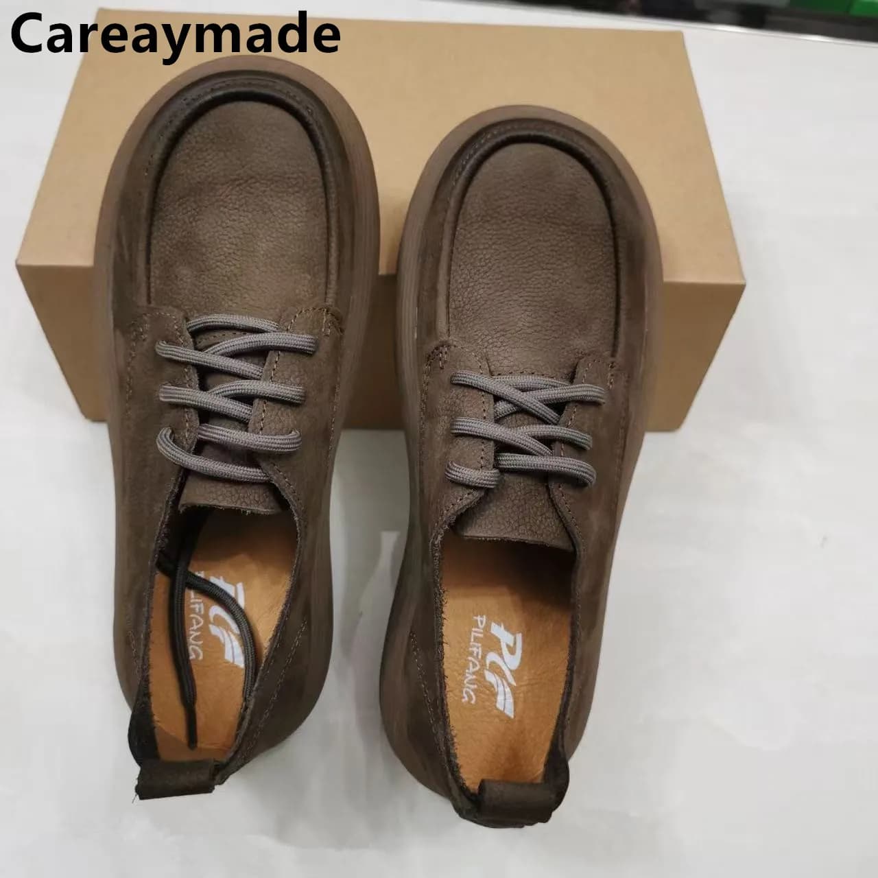 Careaymade-Damenschuhe aus echtem Leder, bequeme flache Schnürschuhe aus Retro-Casual-Rindsleder, künstlerische Einzelschuhe mit runder Spitze
