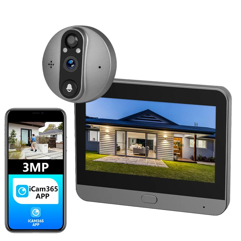 2-Wege-Gespräch Smart 3MP WiFi Batteriebetrieb Türklingel Magic Cat Eye Gucklochkamera PIR FHD Digital Viewer Türklingel 4,3 Zoll Monitor
