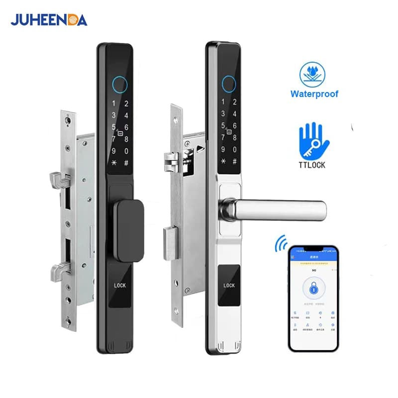 Wasserdichte Schiebetür Smart Lock TTLock App Alexa Fingerabdruck Digitaler Code RFID-Karte Anti-Lock Aluminium Glas Elektronisches Schloss