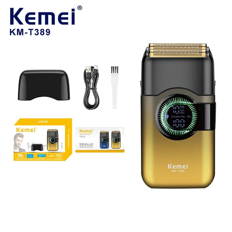 Kemei T389 Modischer Farbiger Elektrischer Rasierer Haarschneider Herrenrasierer Barttrimmer Professioneller Wiederaufladbarer Oszillierender Rasierer