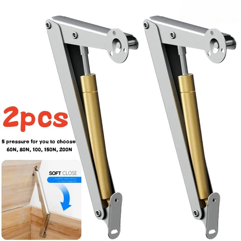 2 Stück robuste Gasdruckfedern 60N-200N Soft-Close-Deckelstützscharniere Automatische langsame Tieferlegung Sichere pneumatische Deckelheber