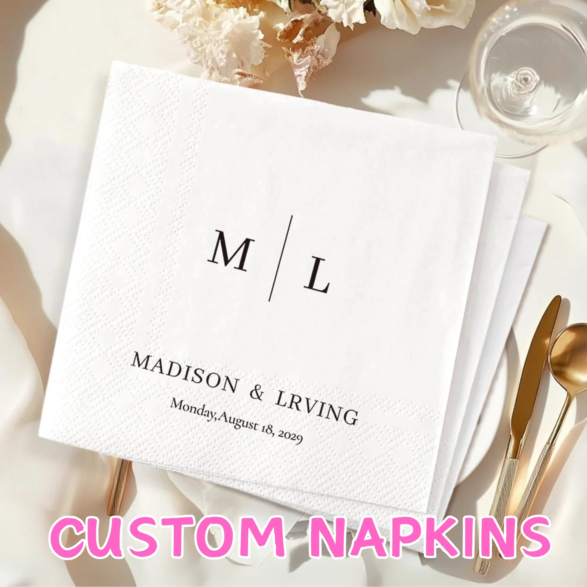 Personalisierte Papierservietten, individuelle Einweg-Hochzeitsservietten mit Ihrem Text für Party, Geburtstag, Hochzeit, Cocktail, Babyparty,