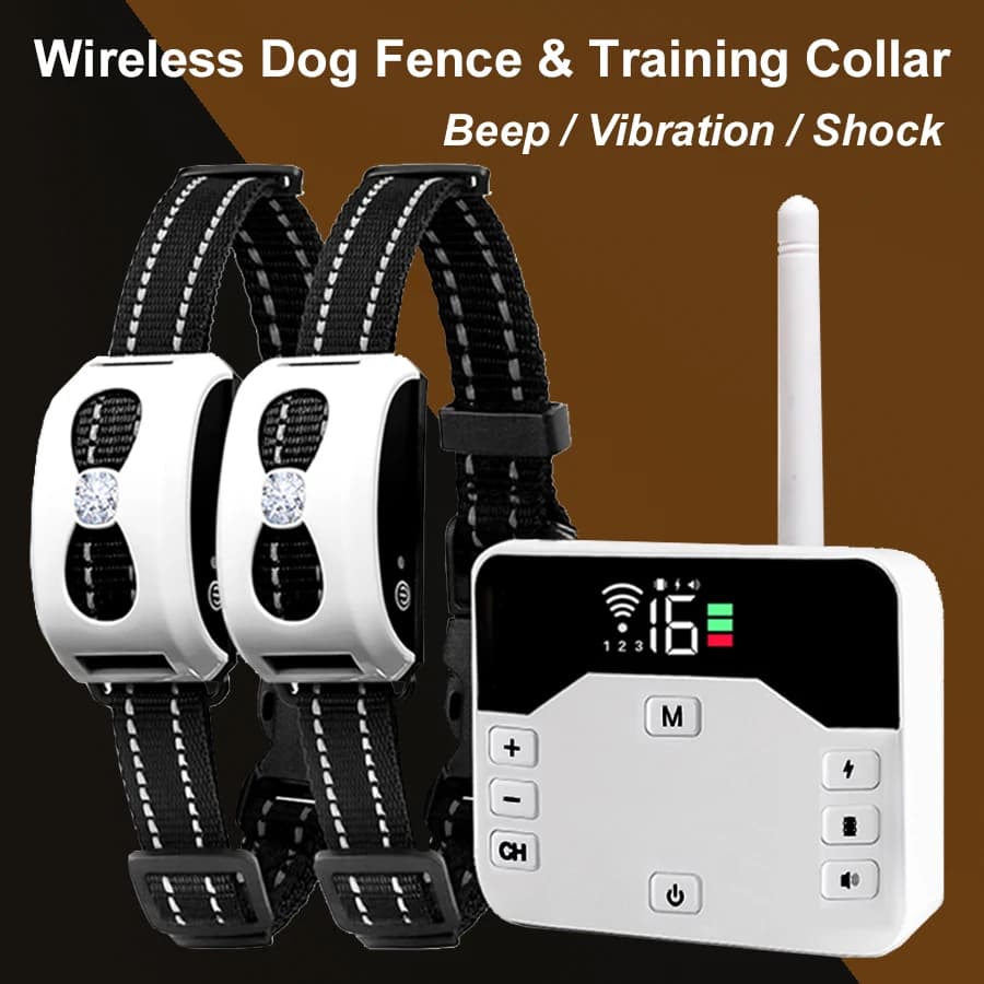 2-in-1 kabelloses elektronisches Hundezaunsystem und ferngesteuertes Trainingshalsband, Beep-Stoß-Vibration und Haustierunterhaltung für Welpen