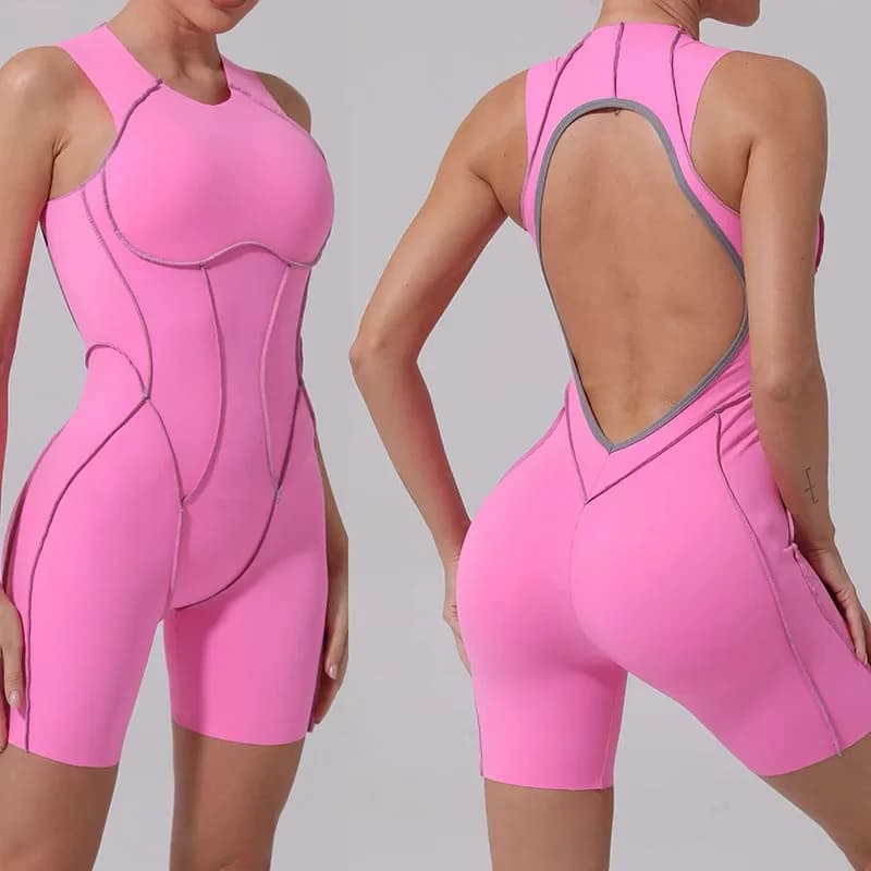 Neue Sommer Nähte Farbe Backless Yoga Overalls Mit Brust Pads Frauen Ärmellose Sport Body Hüfte Heben Workout Overalls