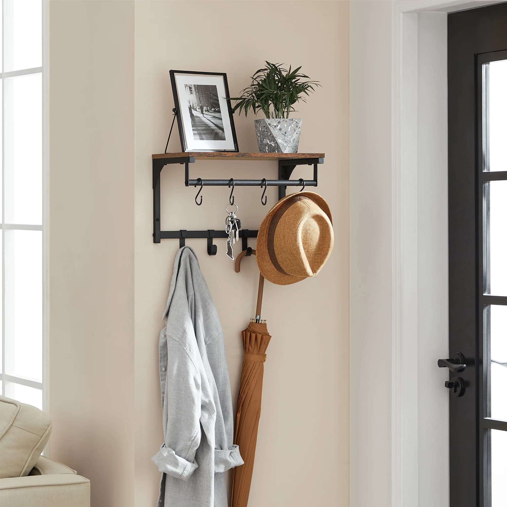VASAGLE Wandgarderobe, Wandregale mit 8 Haken, 40 x 24 x 24 cm (L x B x H)