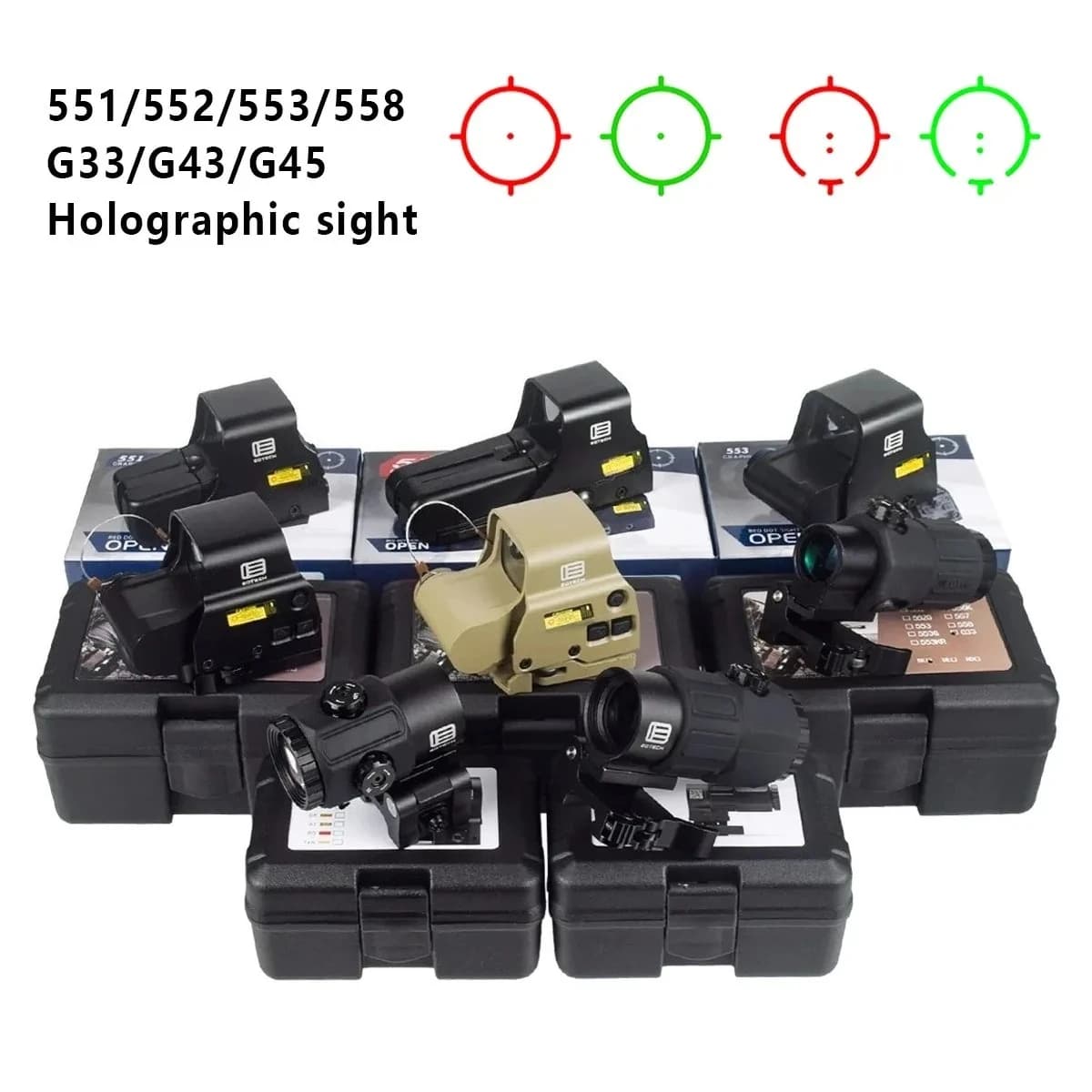Taktisches 551 552 553 558 Rotpunkt-Holografisches Visier Eotech G33 G43 G45 Zielfernrohr 3X Vergrößerungsglas Jagdvisier Hydra Riser