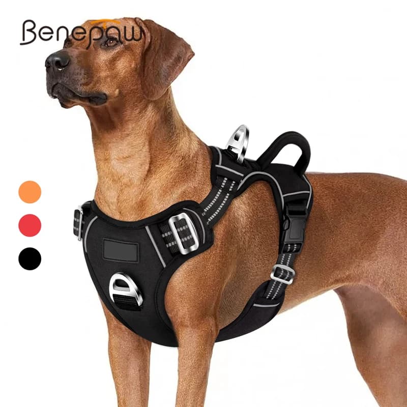 Benepaw No Pull Hundegeschirr, kein Choke, einfacher Steuergriff, reflektierendes Haustiergeschirr, 2 Leinen-Clips, verstellbare, weich gepolsterte