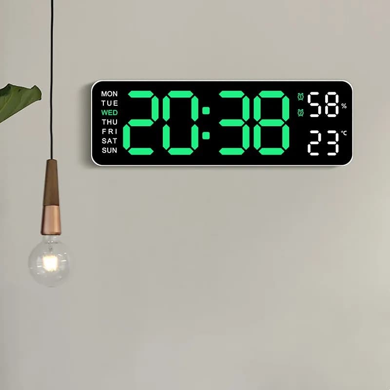 9-Zoll-große digitale Wanduhr, USB-betrieben, TEMP, Luftfeuchtigkeit, Woche, automatischer Dimmer, DST-Tischuhr, 12/24 Stunden, elektronischer