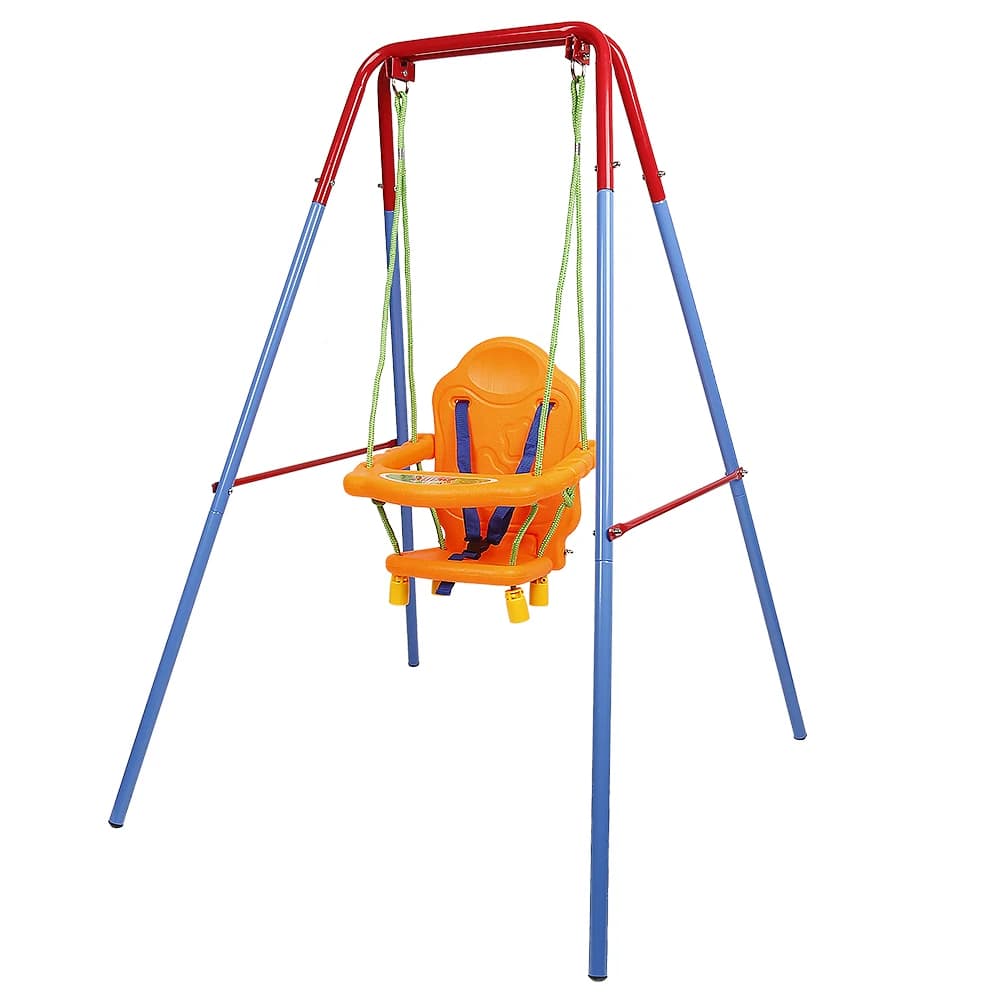 Kinderschaukel aus Metall, Outdoor-Spiele mit Faltfunktion, A-förmige Struktur, Sicherheitsgurt, 25 kg Tragkraft, Outdoor- und Indoor-Spielzeug, 6-36