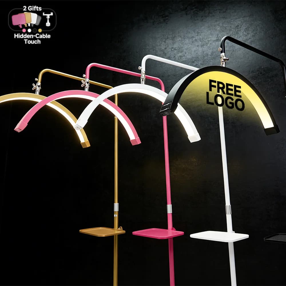 Kostenloses Logo, 23 Zoll OEM, 45 W, neues LED-Wimpernverlängerungslicht, Halbmond-Bettlampe, Design, einstellbare Helligkeit mi